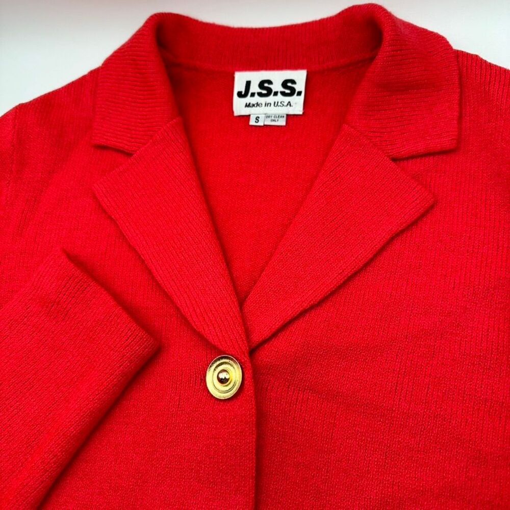 J.S.S. Red Wool Blend Cropped‎ Blazer Gold Button Detail Vintage USA Size S